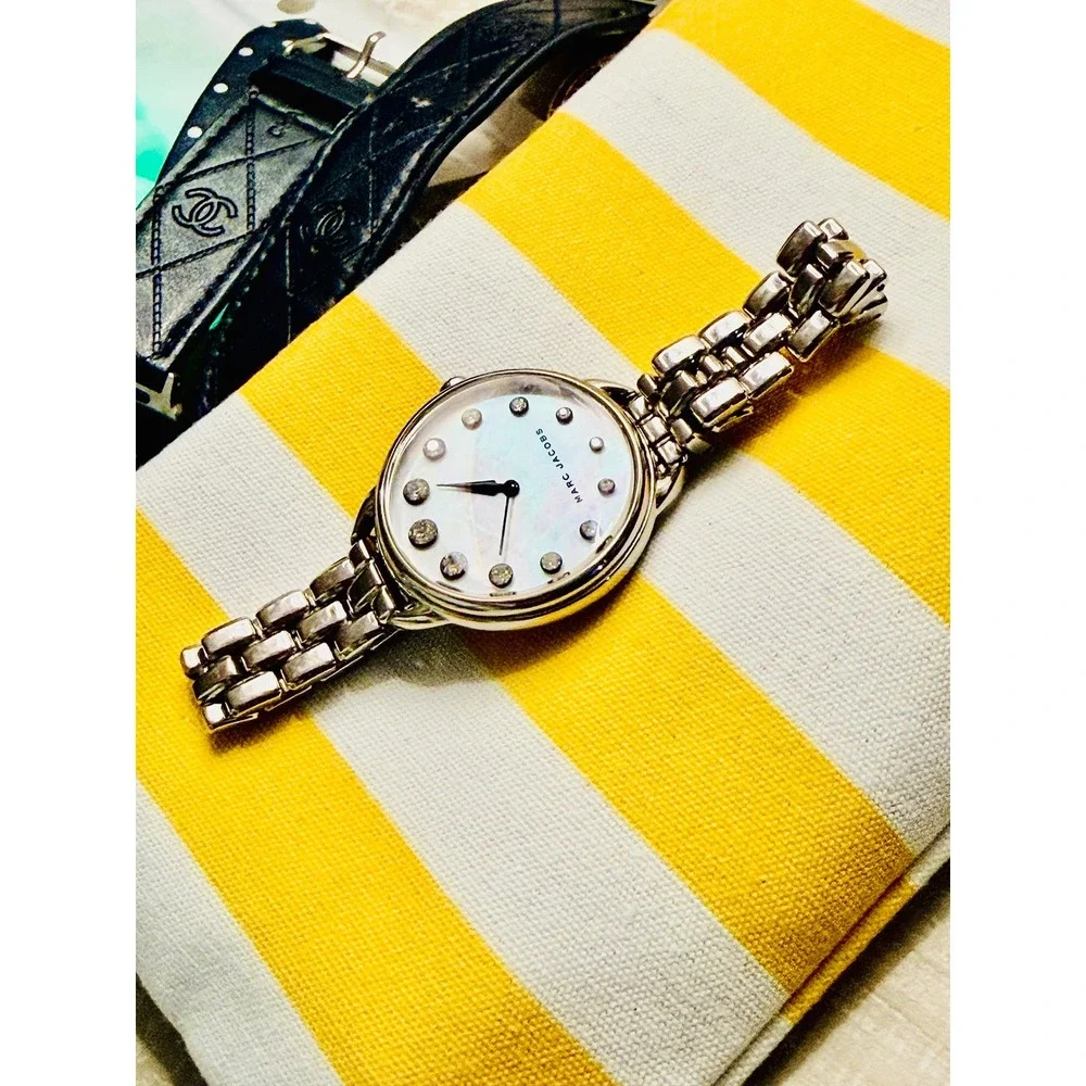 Marc Jacobs Courtney MJ3508 Mother of Pearl Crystal Stainless Steel Watch Silver